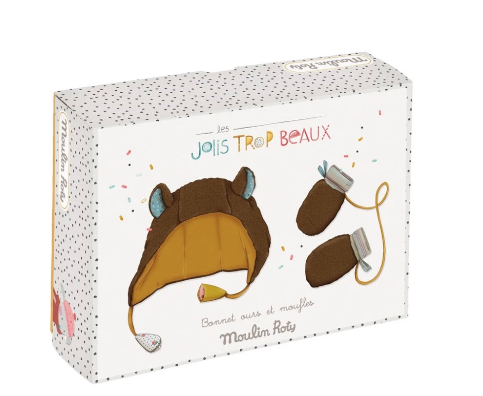 Cappello e guanti orsetto 0-6 mesi Les Jolis trop Beaux Moulin Roty